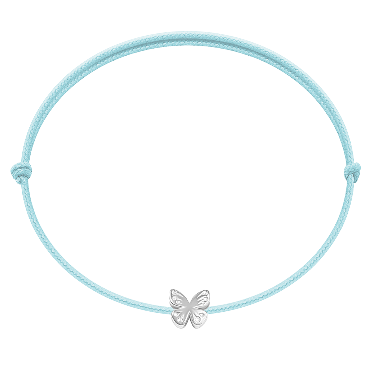 Bracelet Etincelle avec papillon argenté sur un fin cordon bleu