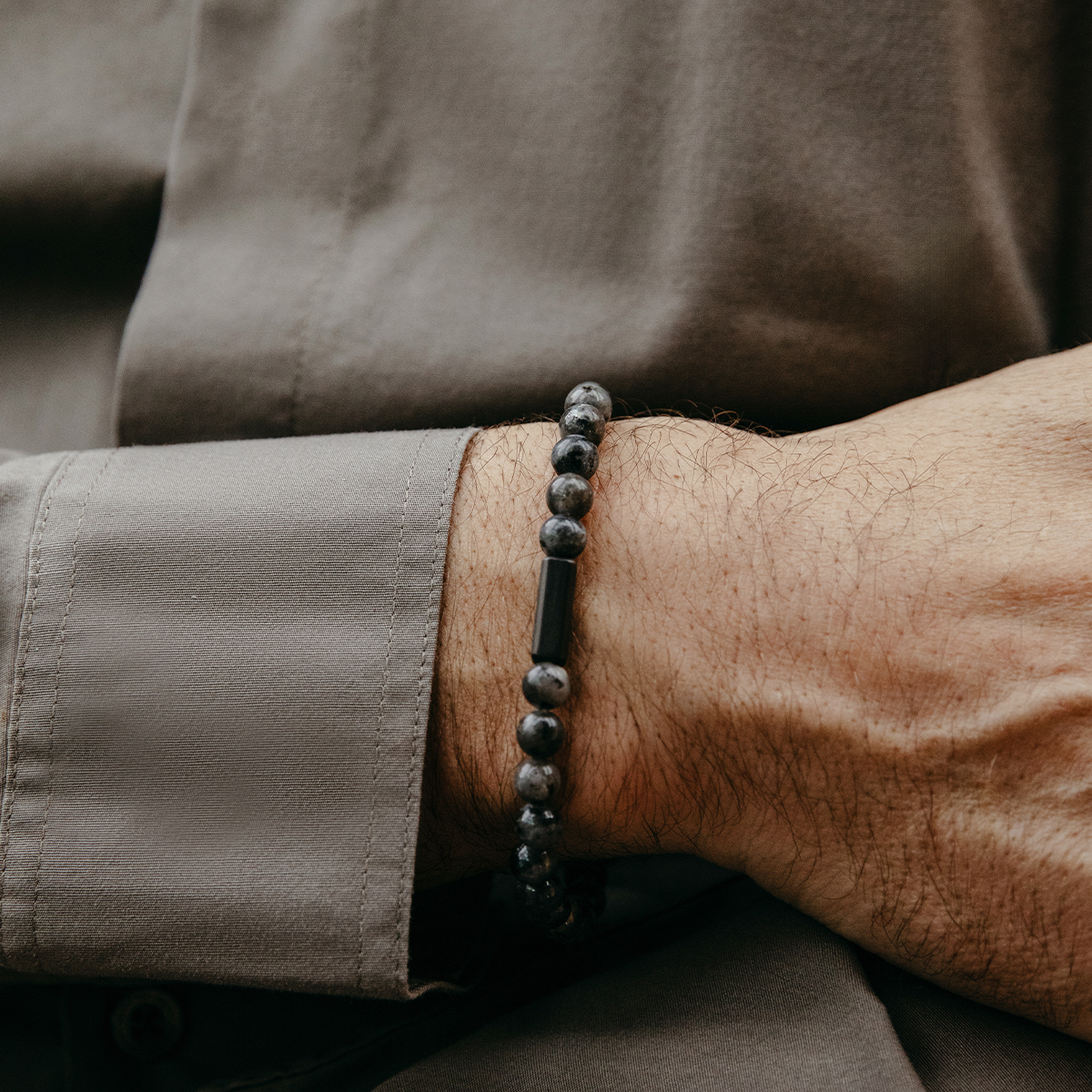 Bracelet pierres de labradorite pour homme - 0,4 cm 