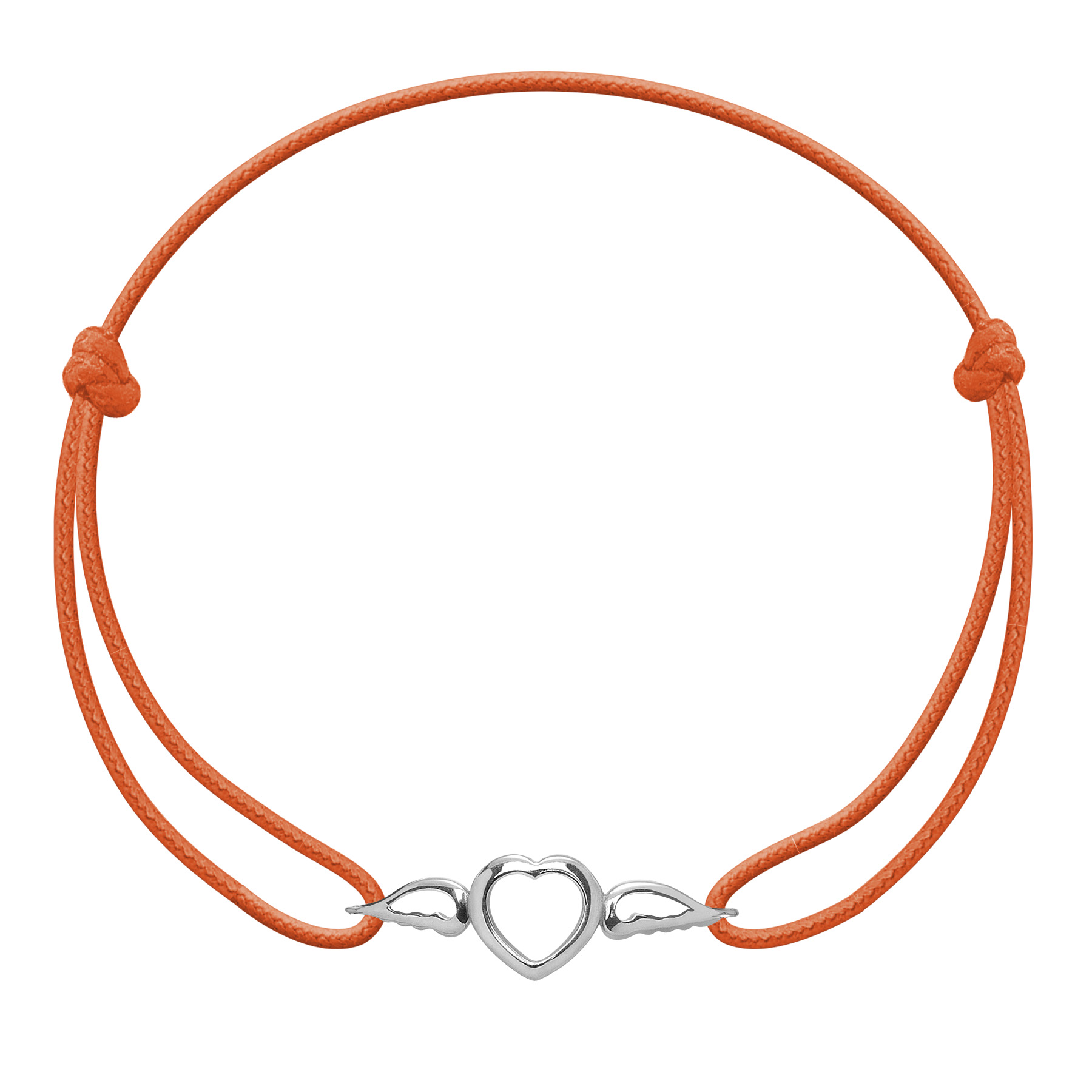 Armband mit silbernem Herz mit Flügeln am dünnen orangeroten Schnürchen