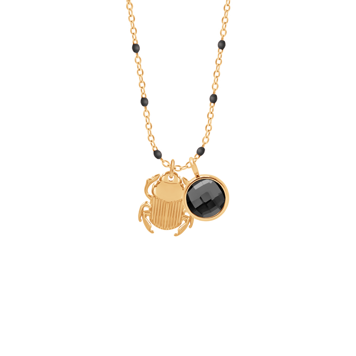 Collier avec un pendentif Scarabée et quartz noir 