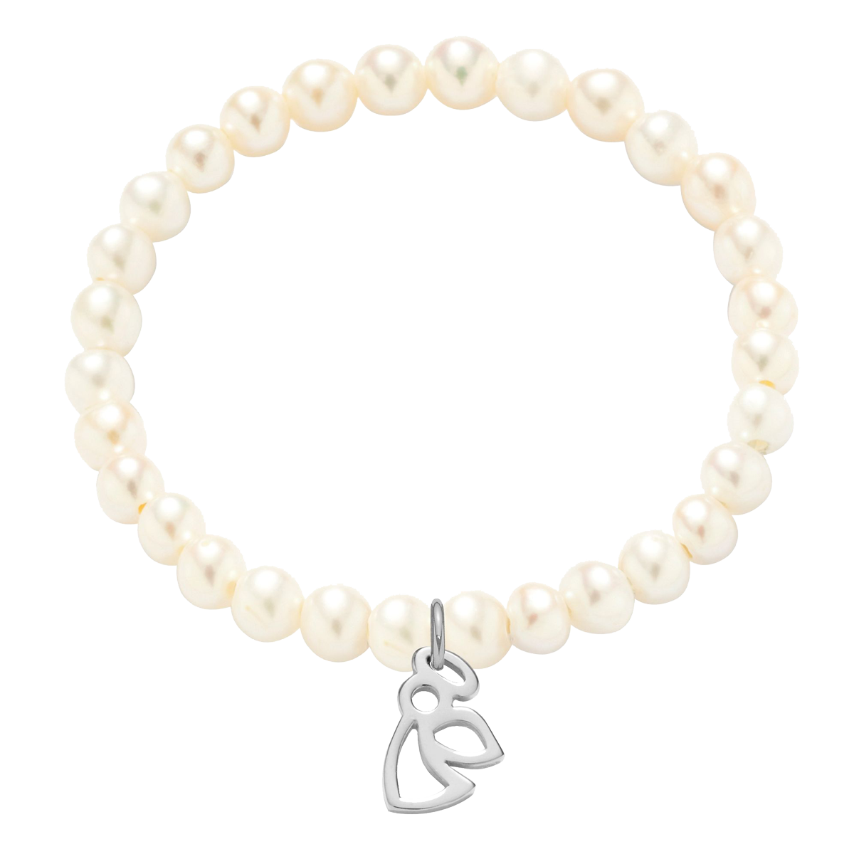 Bracelet avec un ange ajouré en argent sur petites perles blanches