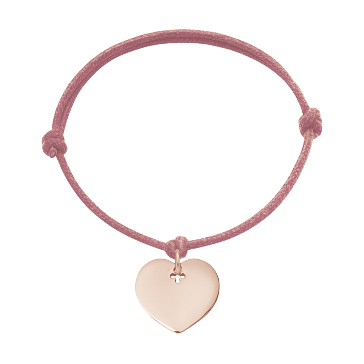 Schnurarmband pudder mit 2 cm Herz rosévergoldet