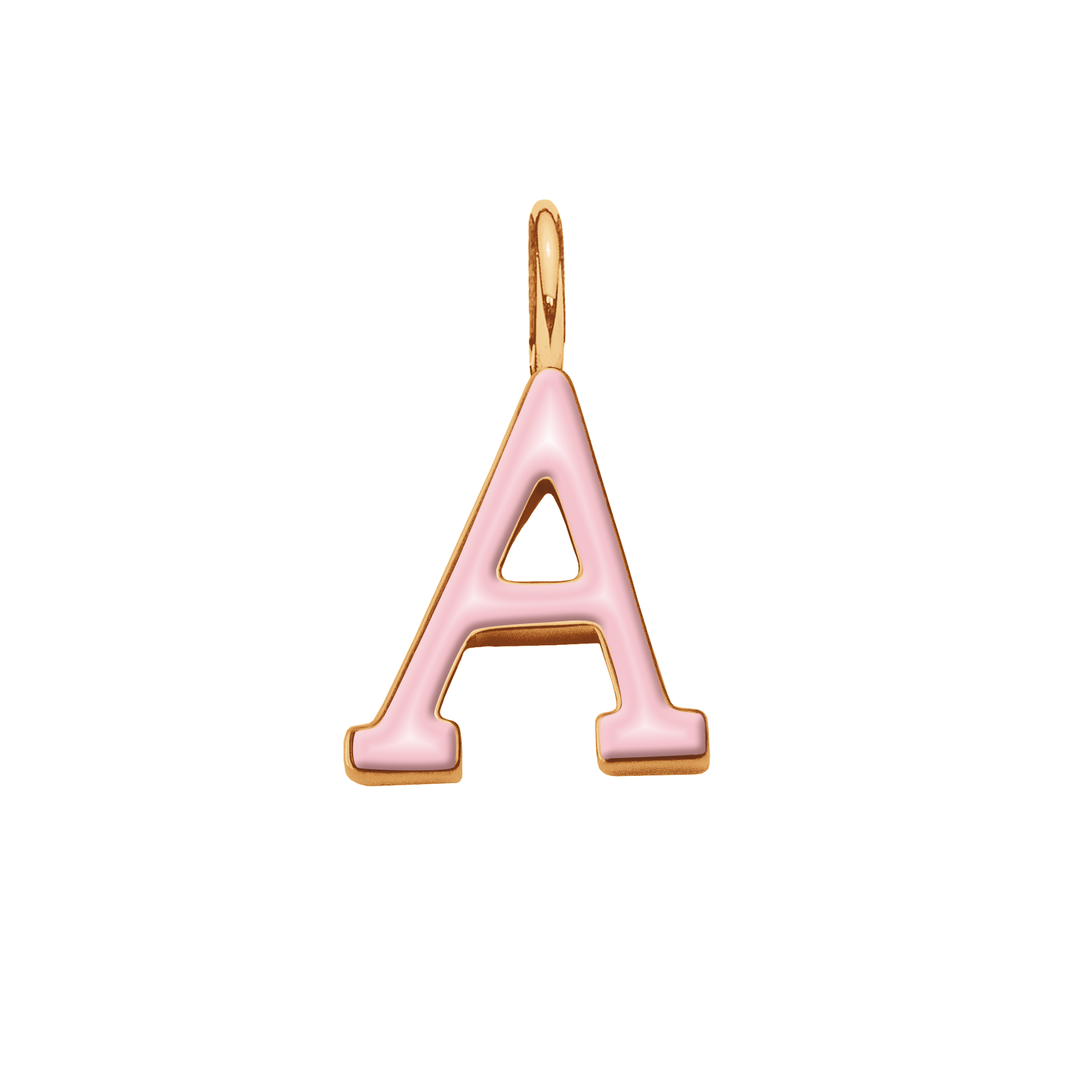 Pendentif lettre A en émail rose doré à l’or fin