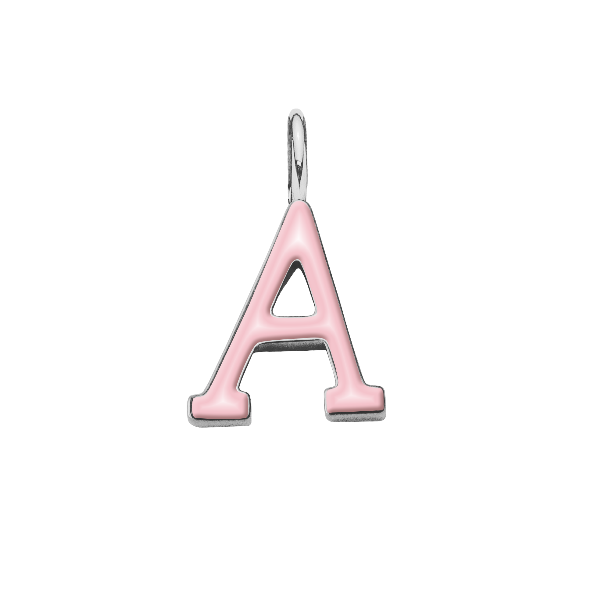 Pendentif lettre A en émail rose plaqué argent 