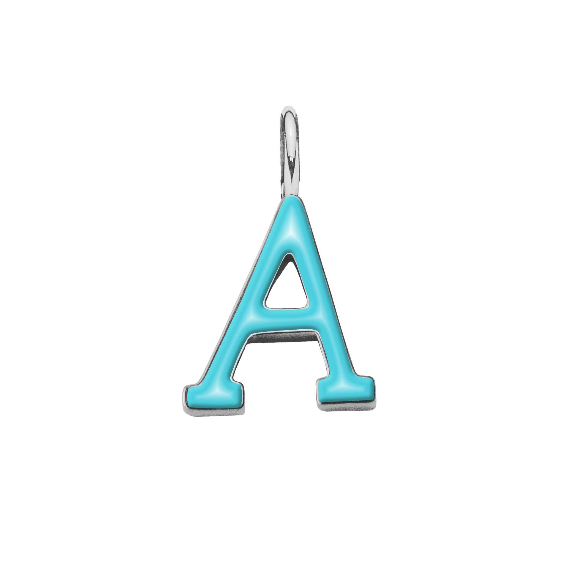 Pendentif lettre A en émail couleur turquoise plaqué argent 