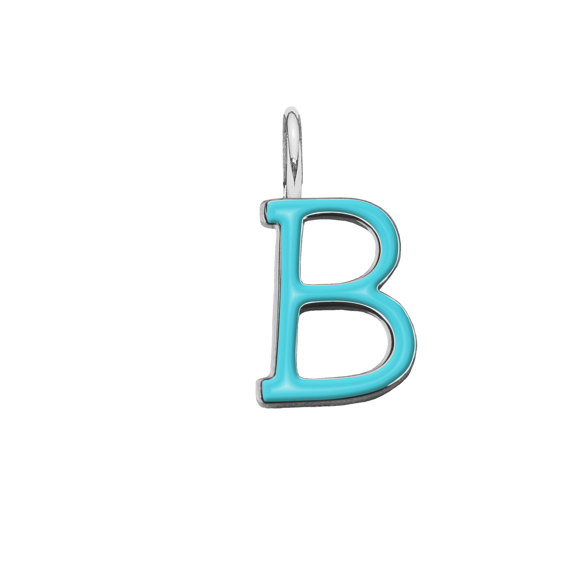 Pendentif lettre B en émail couleur turquoise plaqué argent