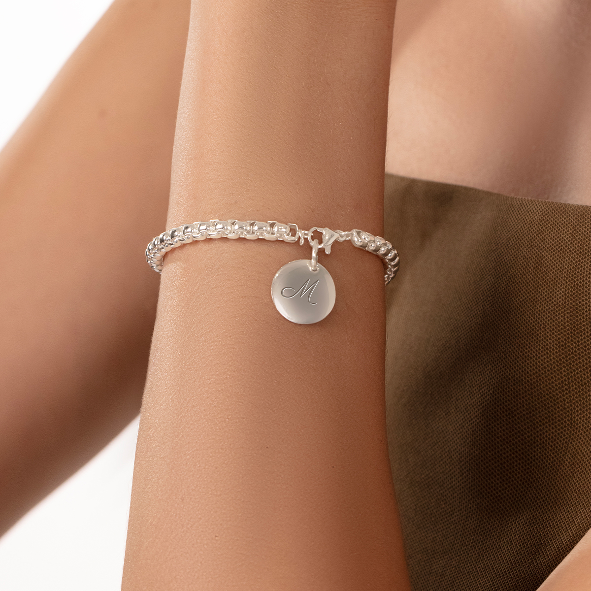 Bracelet chaîne Cube avec sa médaille plaqué argent