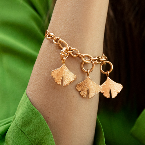 Bracelet chaîne n°3 avec pendentifs Ginko doré à l’or fin