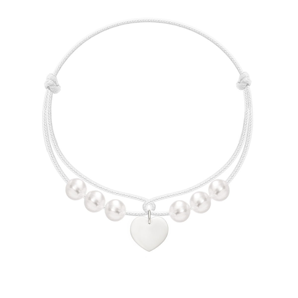 Bracelet mini perles blanches avec coeur en or blanc 585