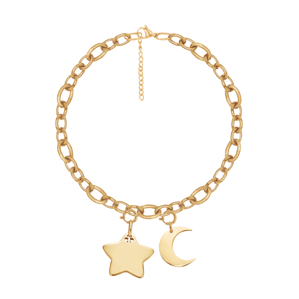 Bracelet chaîne n°3 avec pendentifs Lune et Étoile doré à l’or fin