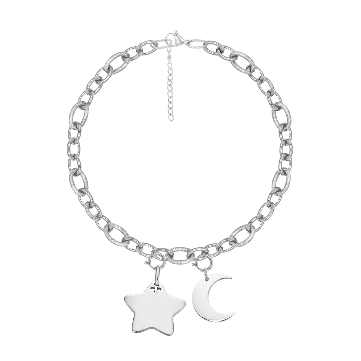 Bracelet chaîne n°3 avec pendentifs Lune et Étoile plaqué argent