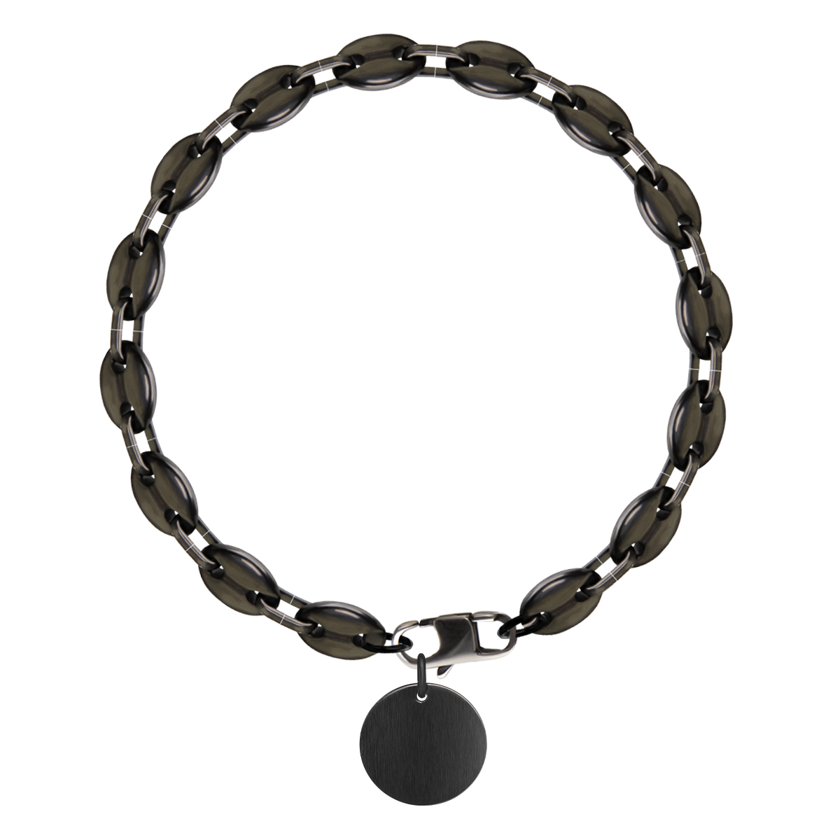 Bracelet pour homme grains de café effet usé avec médaille