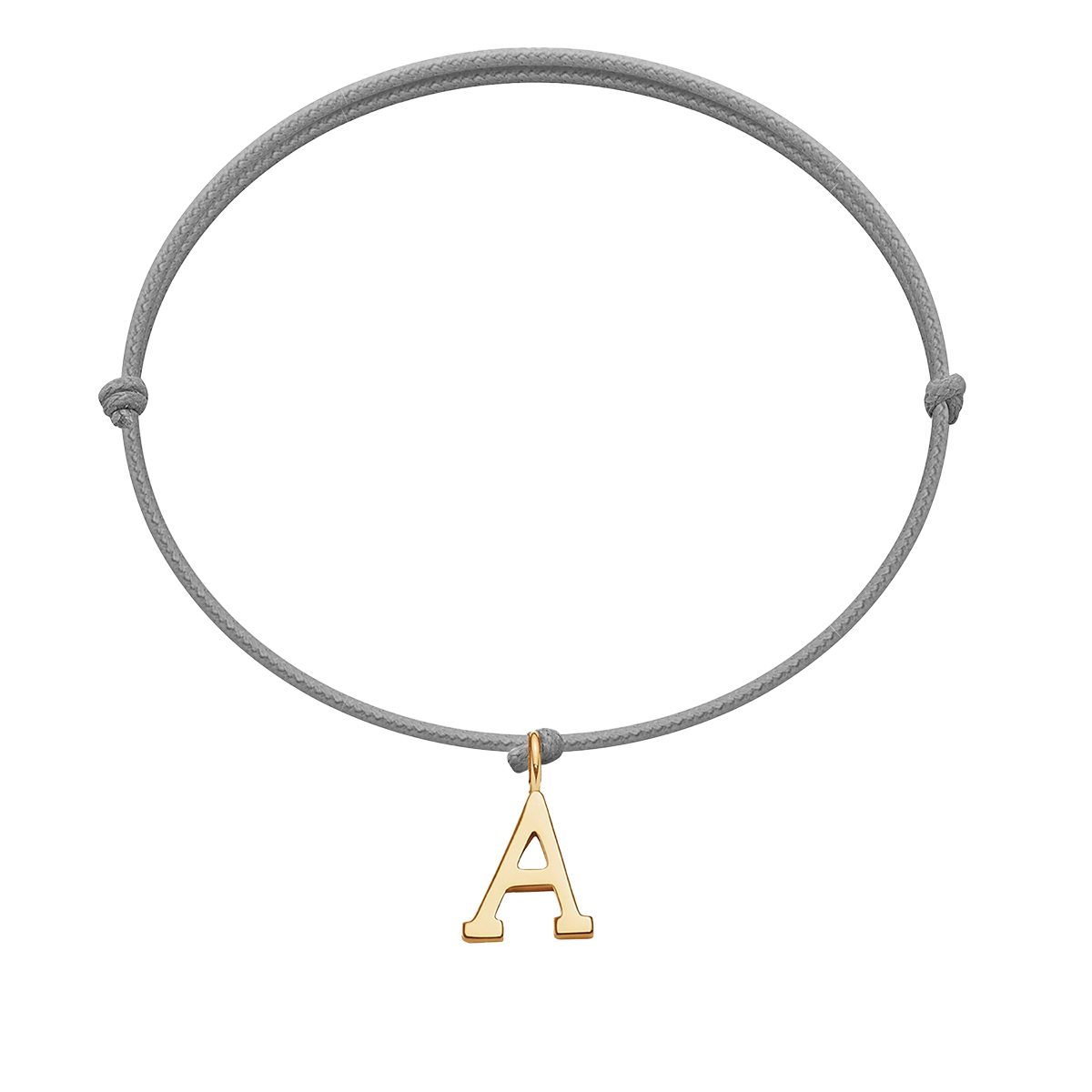 Bracelet cordon gris clair et son pendentif lettre A en or