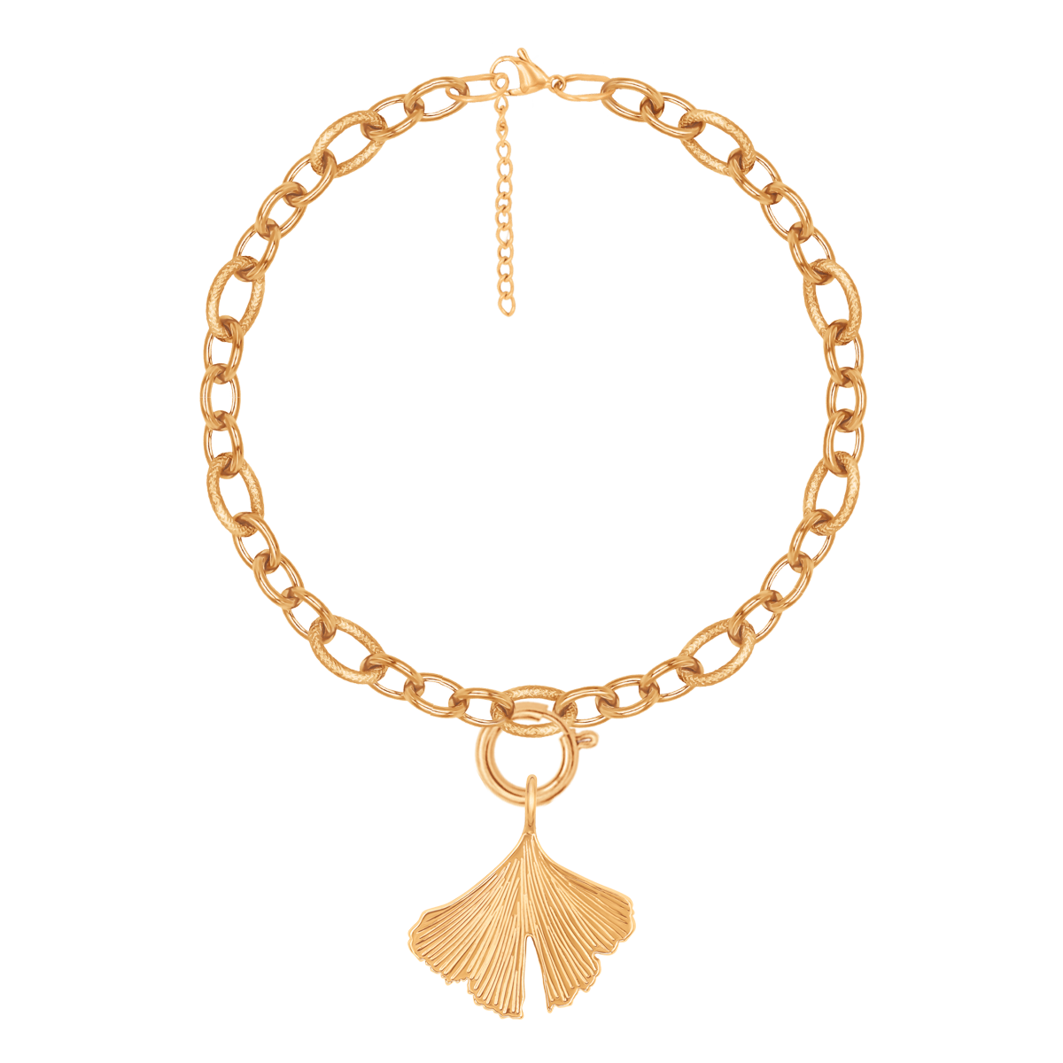 Bracelet chaîne n°3 avec pendentif Ginko doré à l’or fin