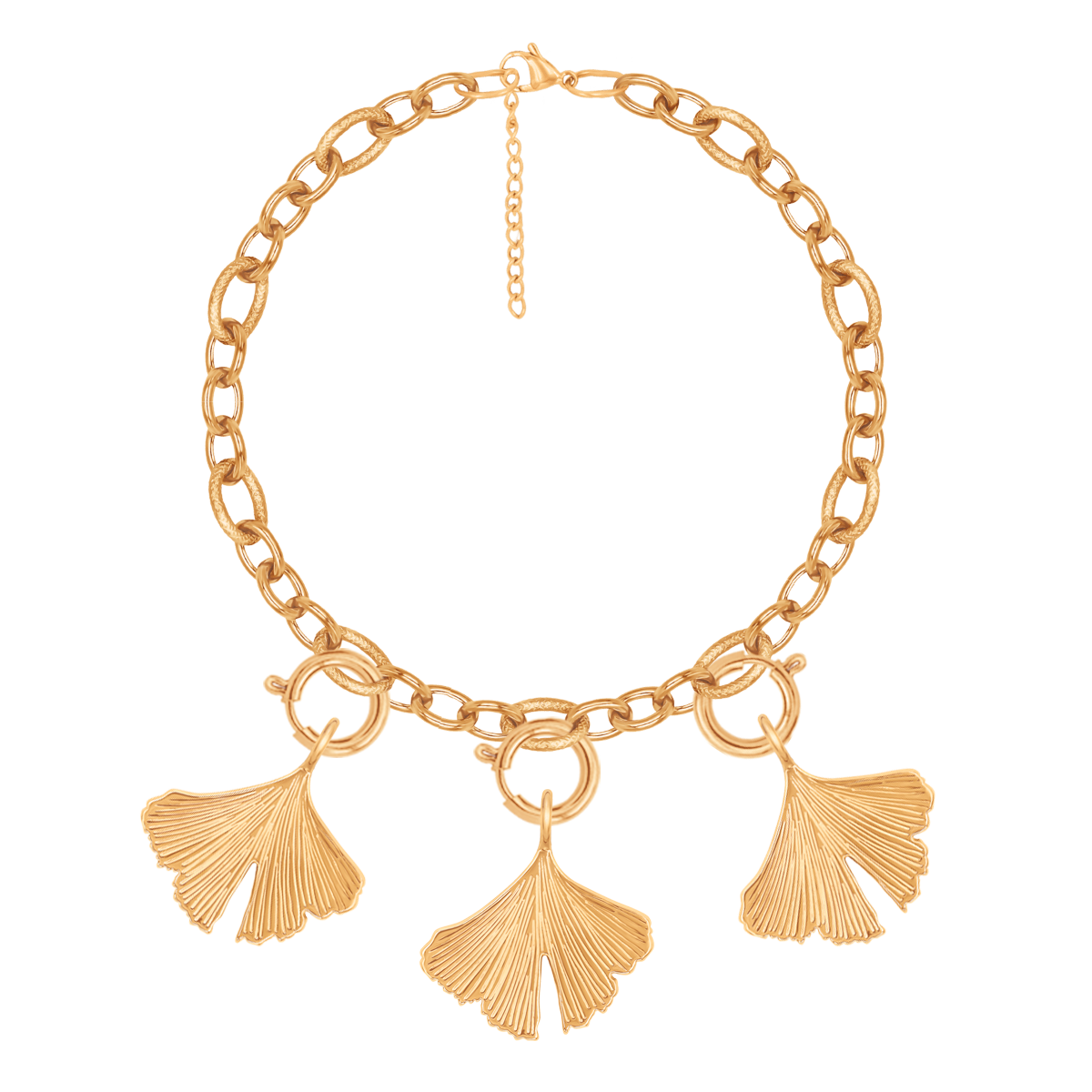 Bracelet chaîne n°3 avec pendentifs Ginko doré à l’or fin