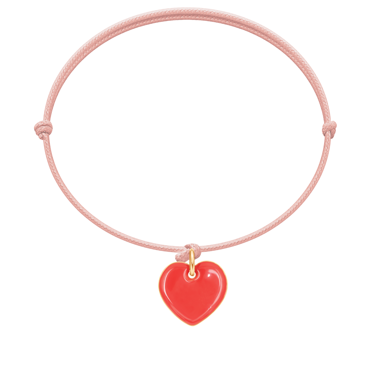 Bracelet Cœur en émail doré à l’or fin 1,5 cm sur un cordon rose