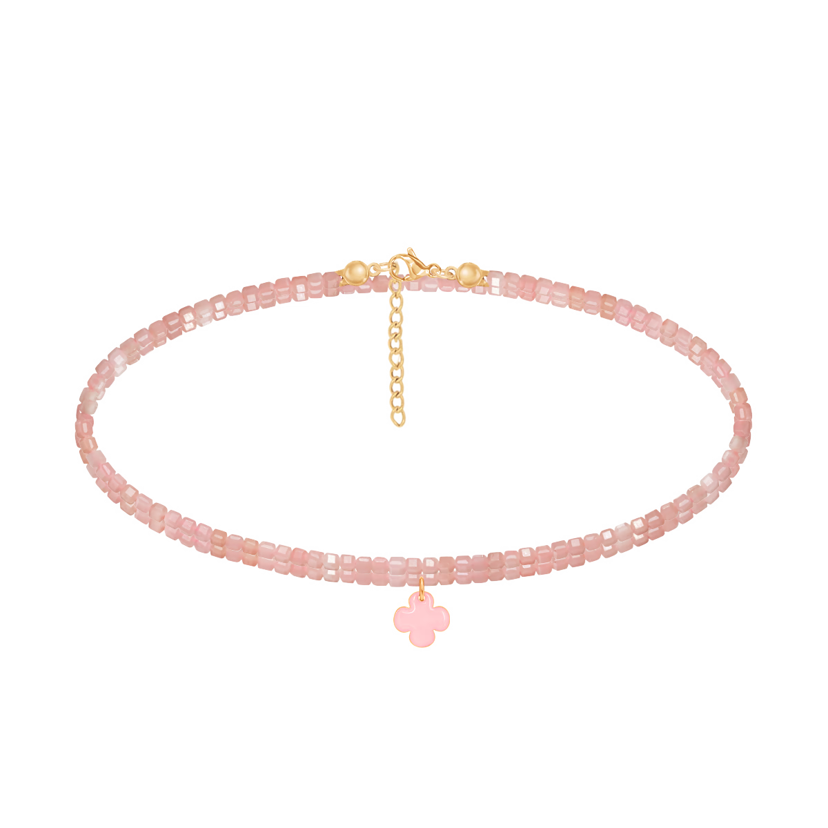 Chaîne de cheville avec pendentif trèfle et pierres d'opale rose