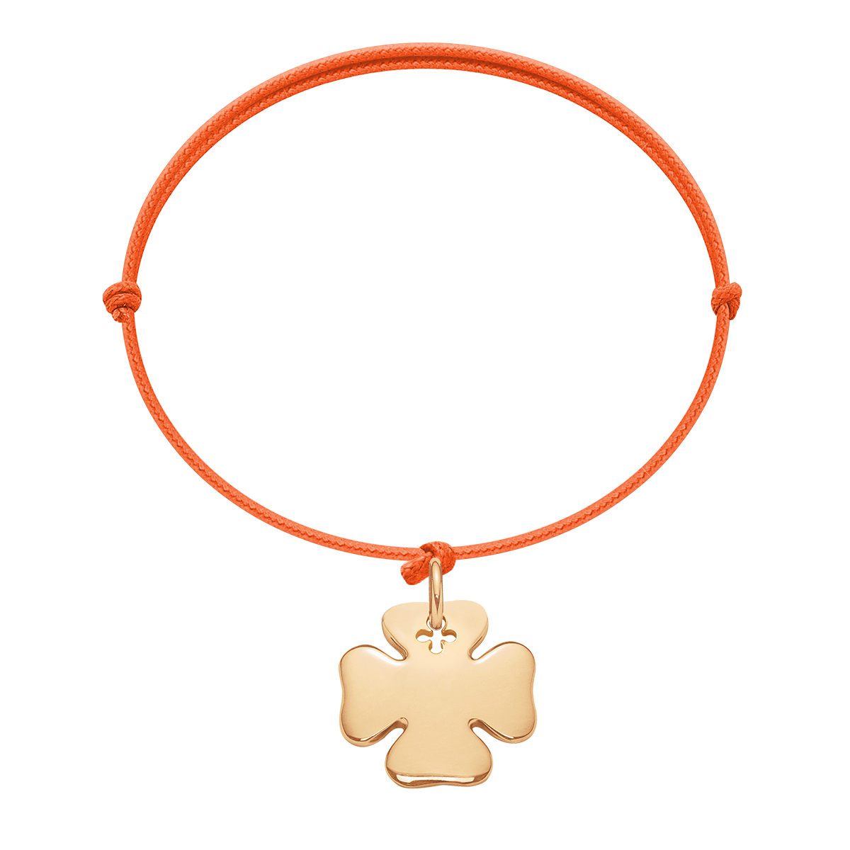 Bracelet fin cordon orange avec pendentif trèfle doré à l’or fin