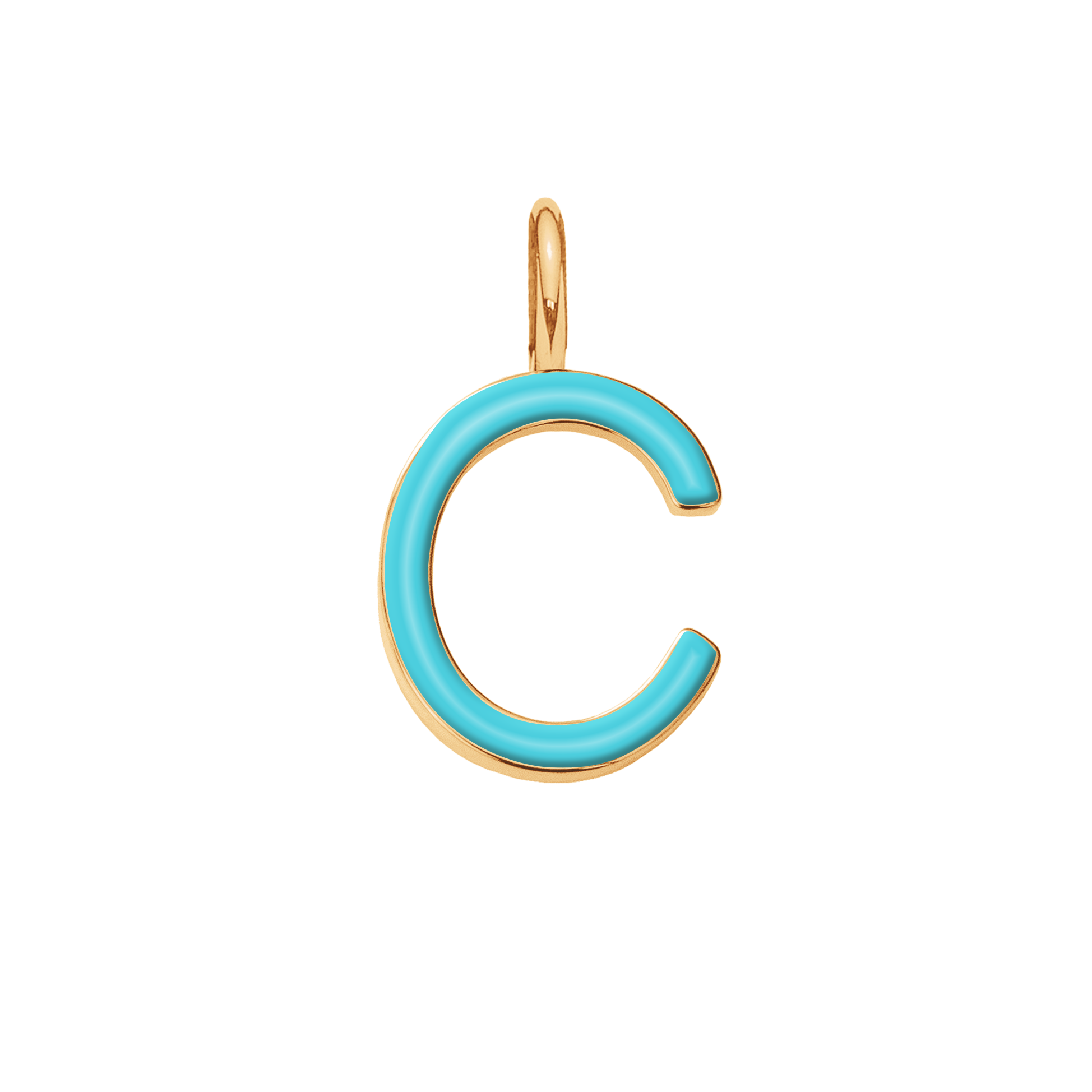 Pendentif lettre C en émail couleur turquoise doré à l’or fin