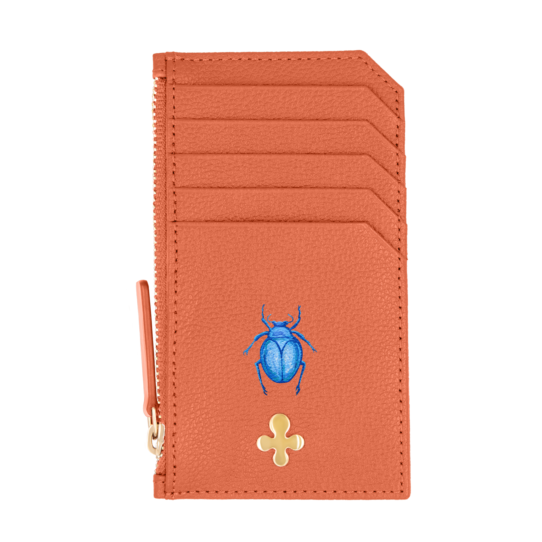 Porte-cartes en cuir orange 