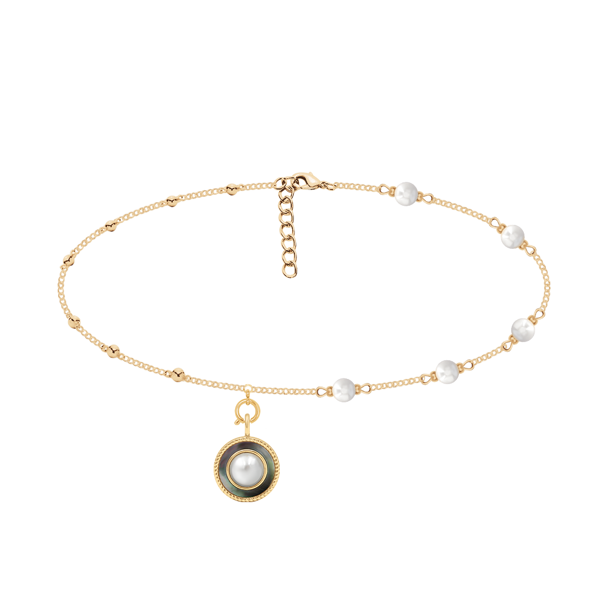 Collier ras de cou perles avec pendentif perle blanche n°1 doré à l’or fin