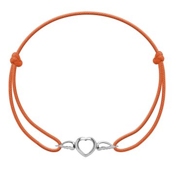 Armband mit silbernem Herz mit Flügeln am dünnen orangeroten Schnürchen