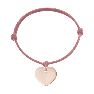 Schnurarmband pudder mit 2 cm Herz rosévergoldet