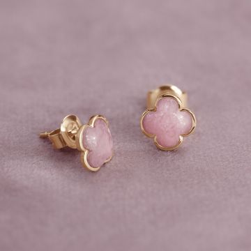 Boucles d'oreilles en or 585 trèfle en opale rose