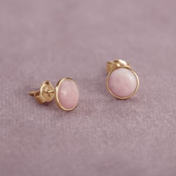 Boucles d'oreilles en or 585 médaille en opale rose