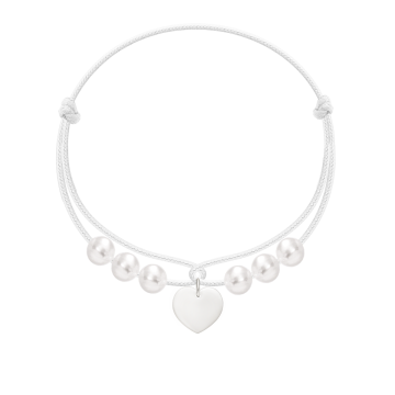 Bracelet mini perles blanches avec coeur en or blanc 585