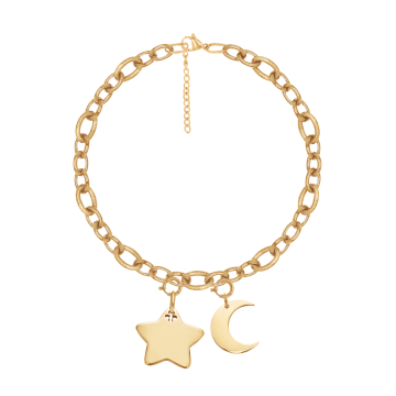 Bracelet chaîne n°3 avec pendentifs Lune et Étoile doré à l’or fin