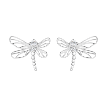 Boucles d'oreilles Libellule serties de zircons blancs plaqué argent 