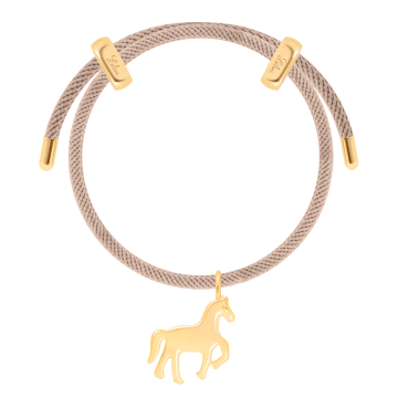 Bracelet Liana, couleur beige avec pendentif cheval doré à l’or fin