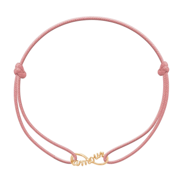 Schnurarmband rosa mit Amour-Unendlichkeit, vergoldet