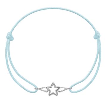 Armband mit silbernem Stern mit Flügeln am dünnen himmelblauen Schnürchen