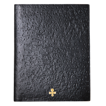 Carnet de notes en cuir noir motif autruche