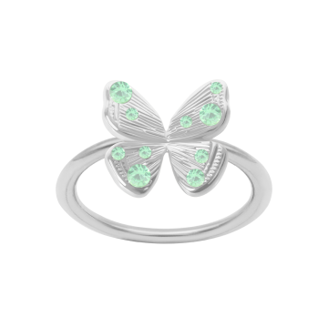 Ring Papillon mit pastellgrünen Kristallen, versilbert