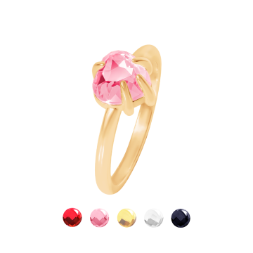 Ring Amour mit Herz aus rosa Kristall, vergoldet