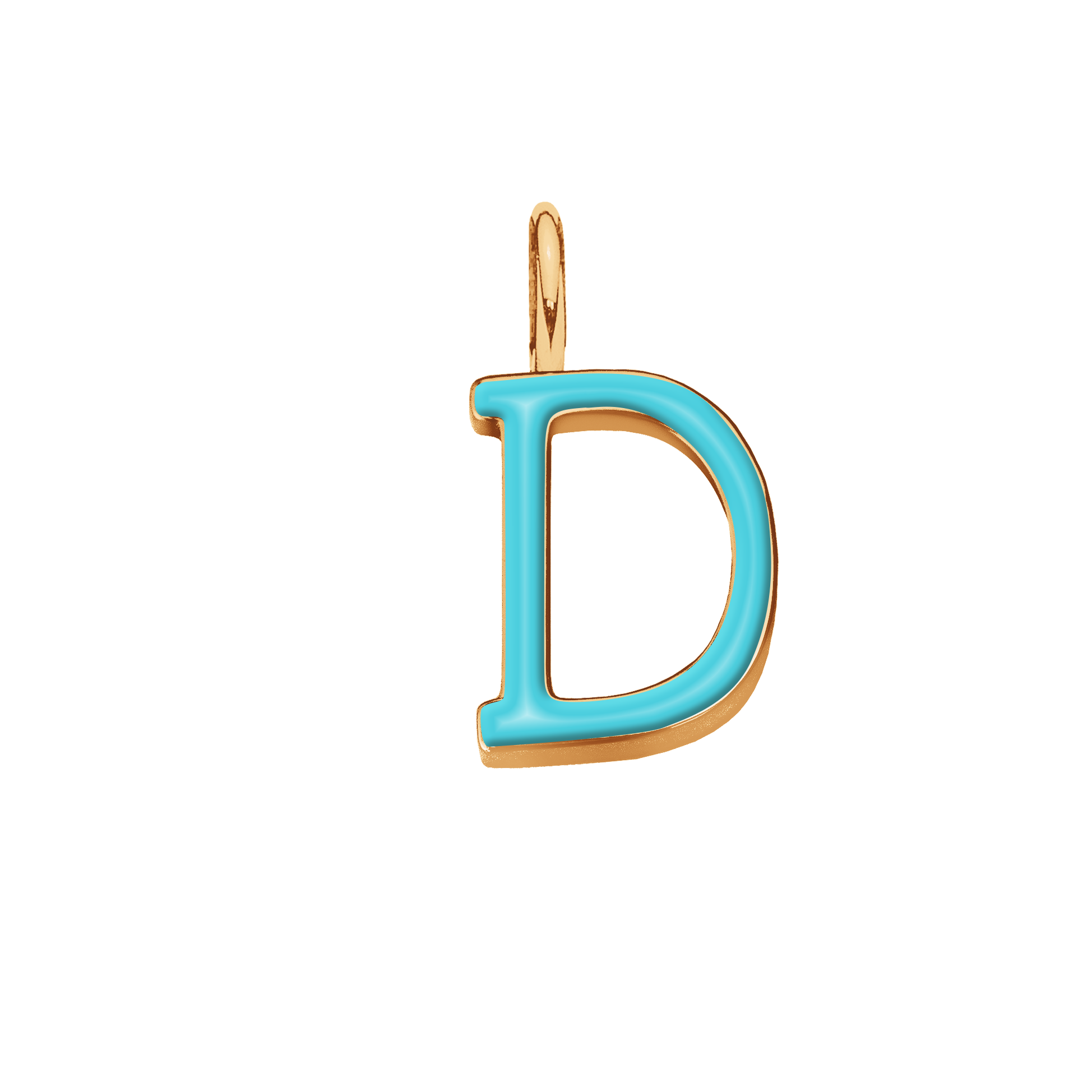 Pendentif lettre D en émail couleur turquoise doré à l’or fin