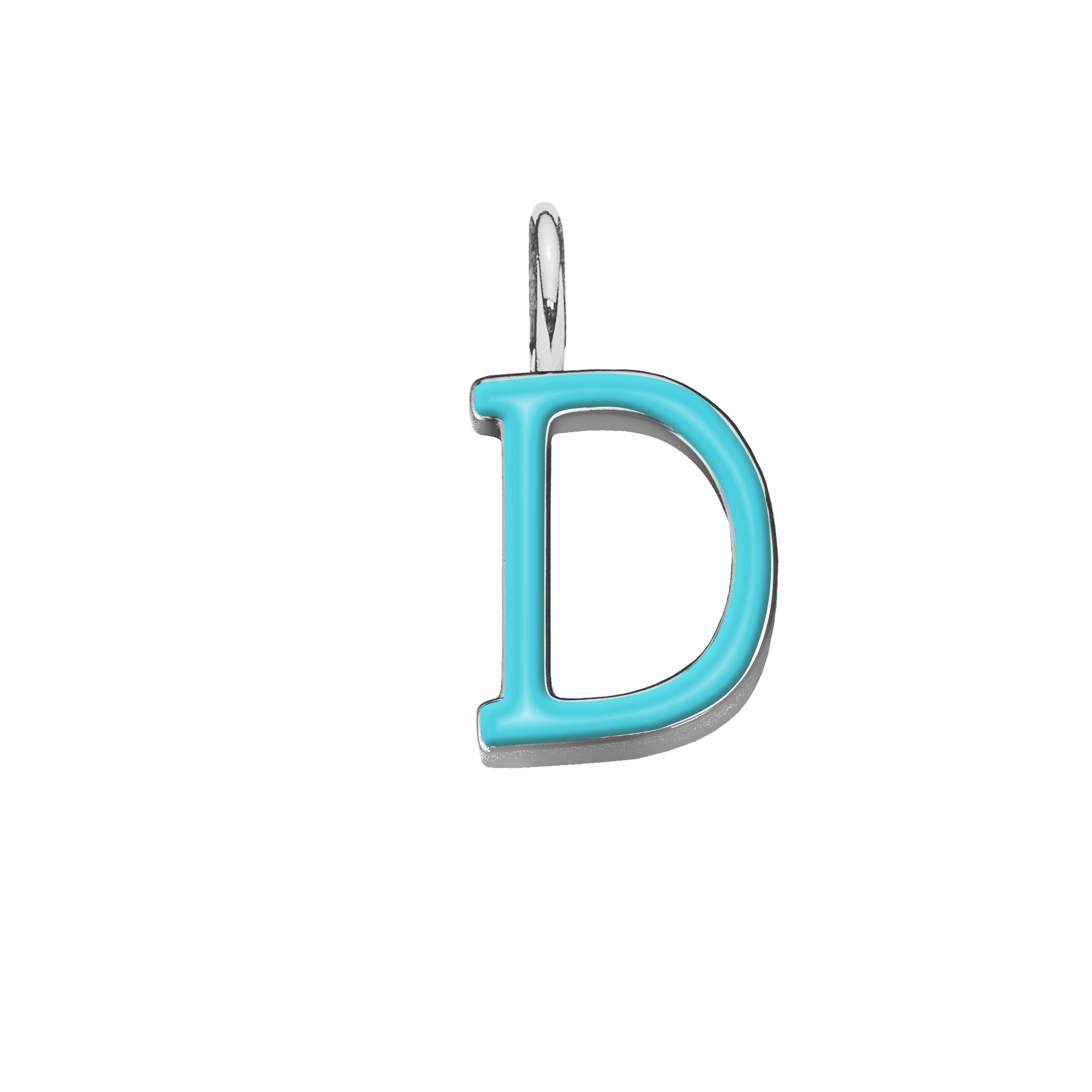 Pendentif lettre D en émail couleur turquoise plaqué argent 