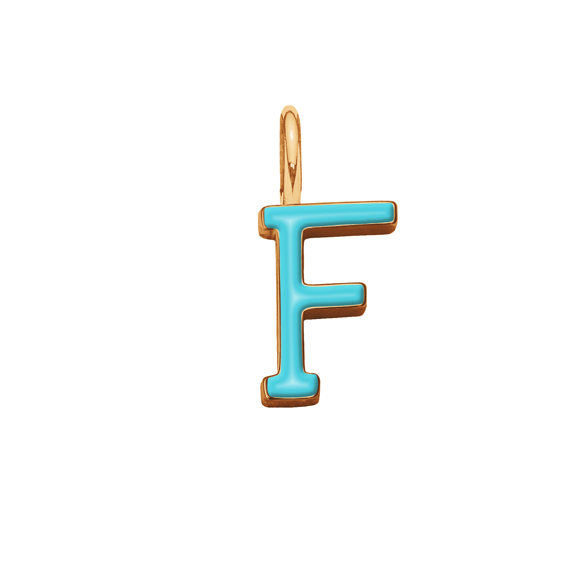 Pendentif lettre F en émail couleur turquoise doré à l’or fin