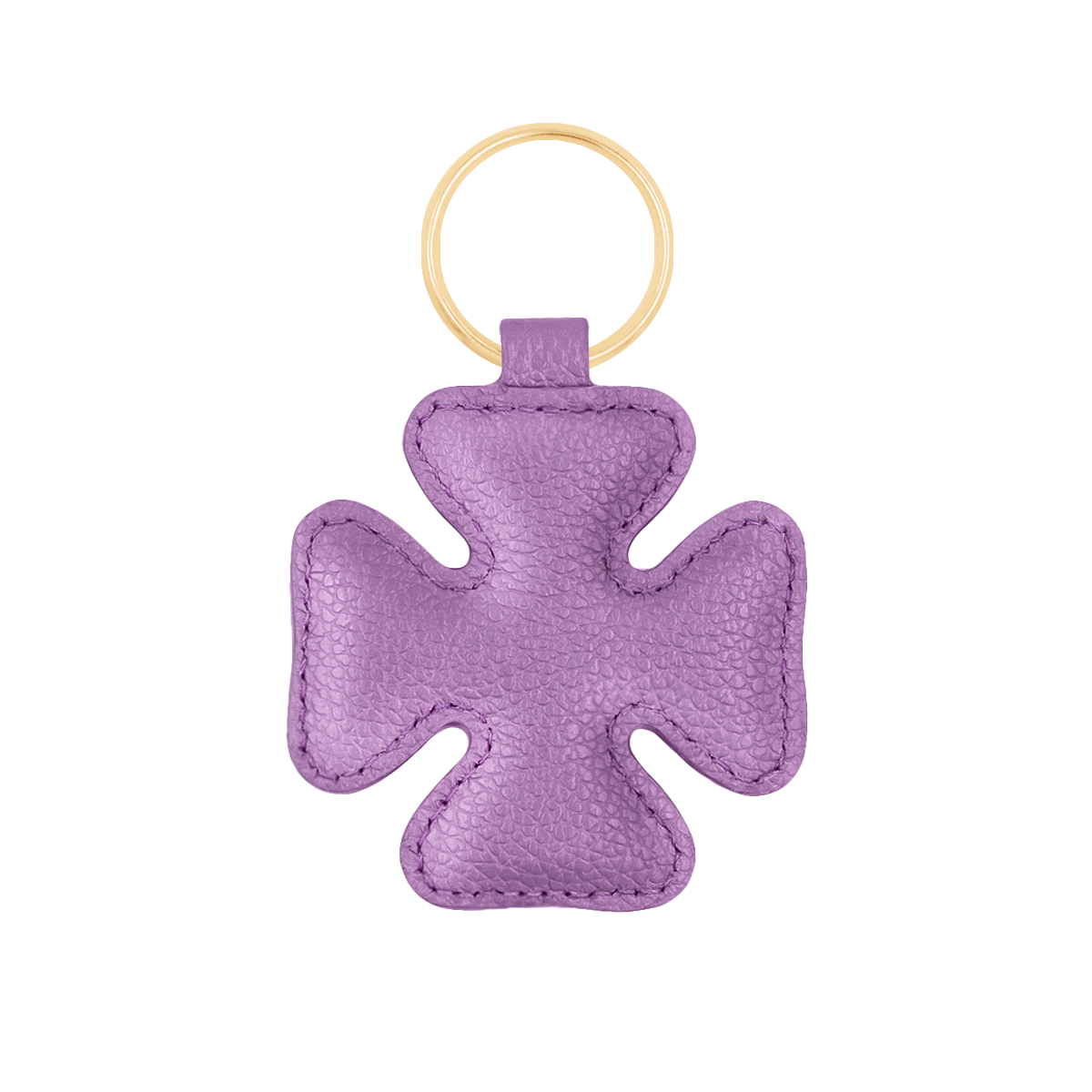 Porte-clés en forme de trèfle en cuir  violet - anneau doré