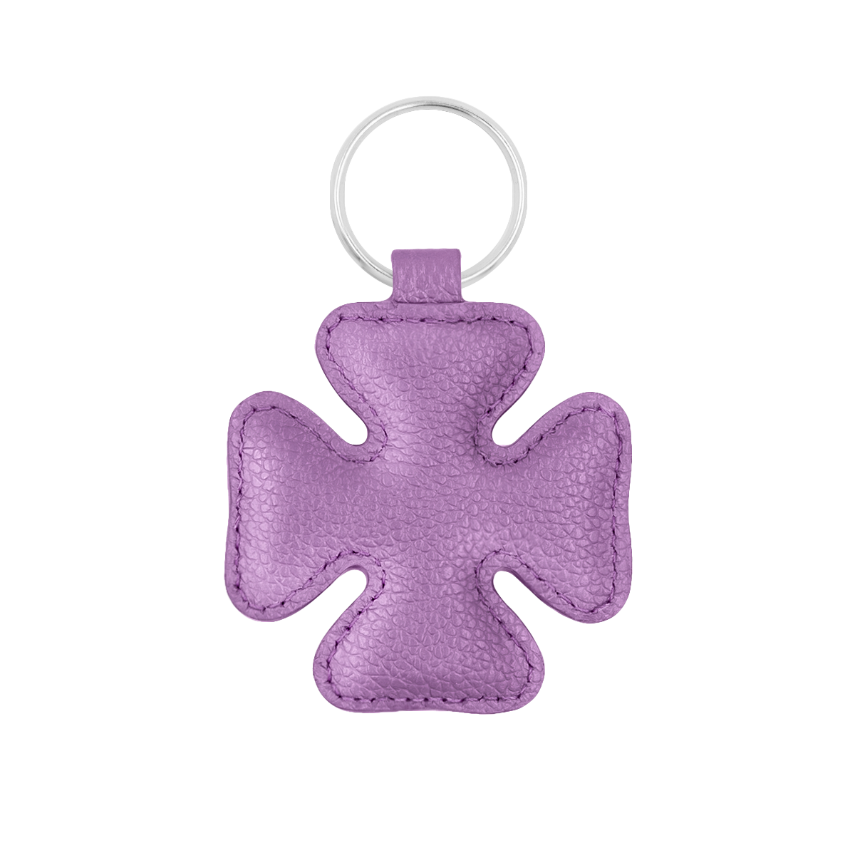 Porte-clés en forme de trèfle en cuir  violet - anneau argenté