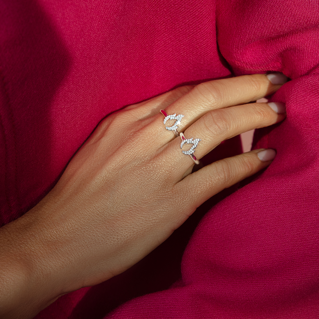 Bague Flamme de l'Amour serti de zircons, plaqué argent