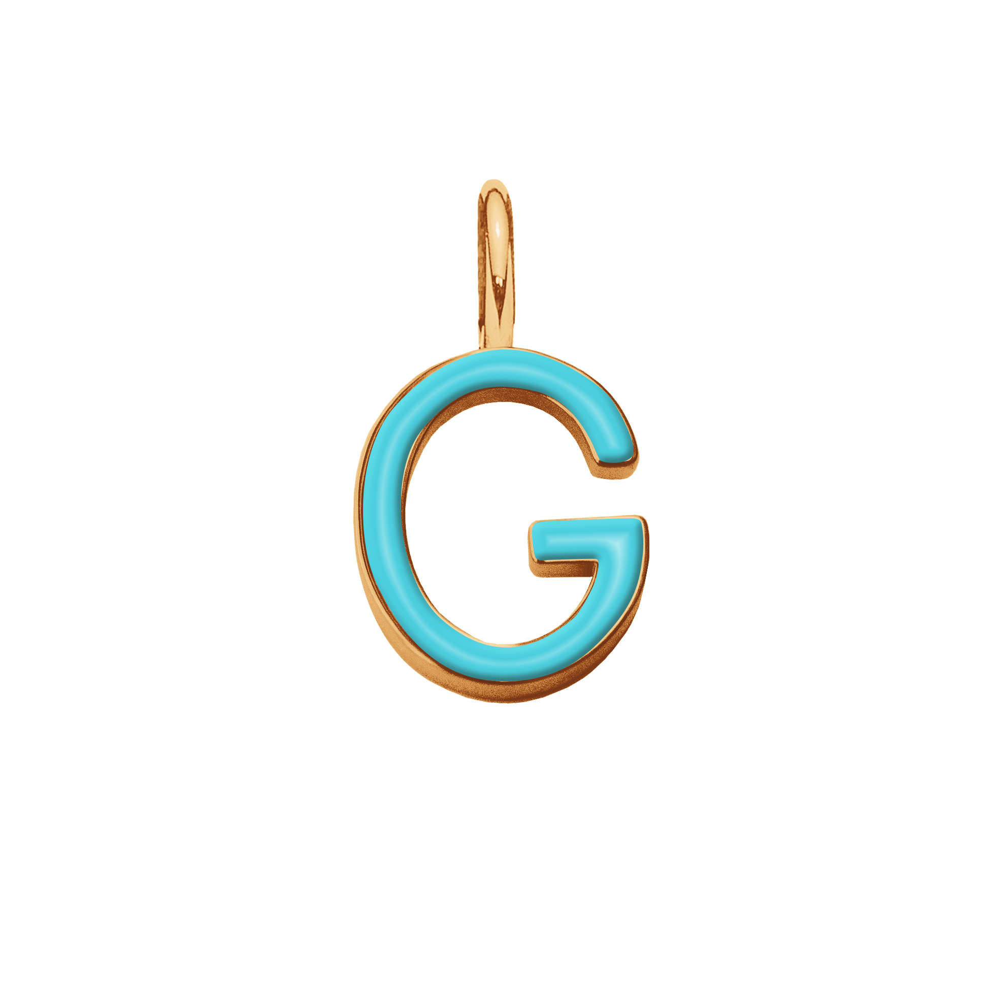 Pendentif lettre G en émail couleur turquoise doré à l’or fin