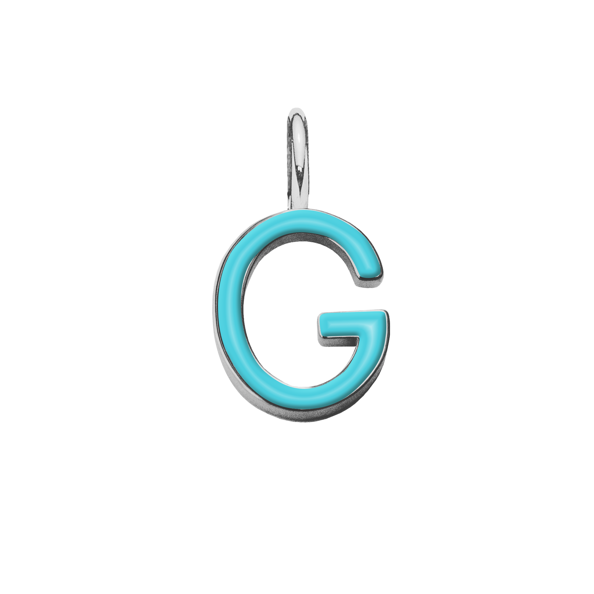 Pendentif lettre G en émail couleur turquoise plaqué argent 