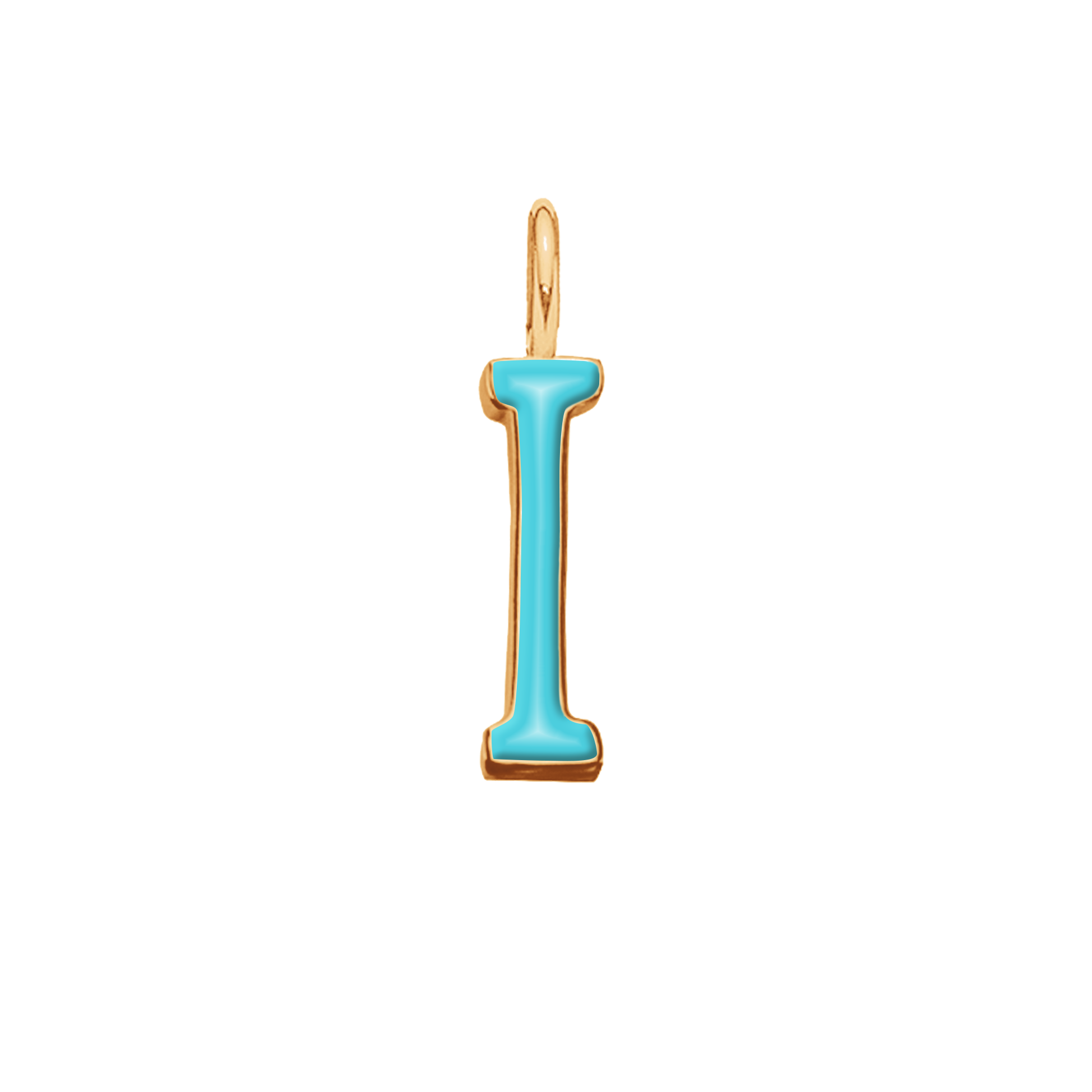 Pendentif lettre I en émail couleur turquoise doré à l’or fin