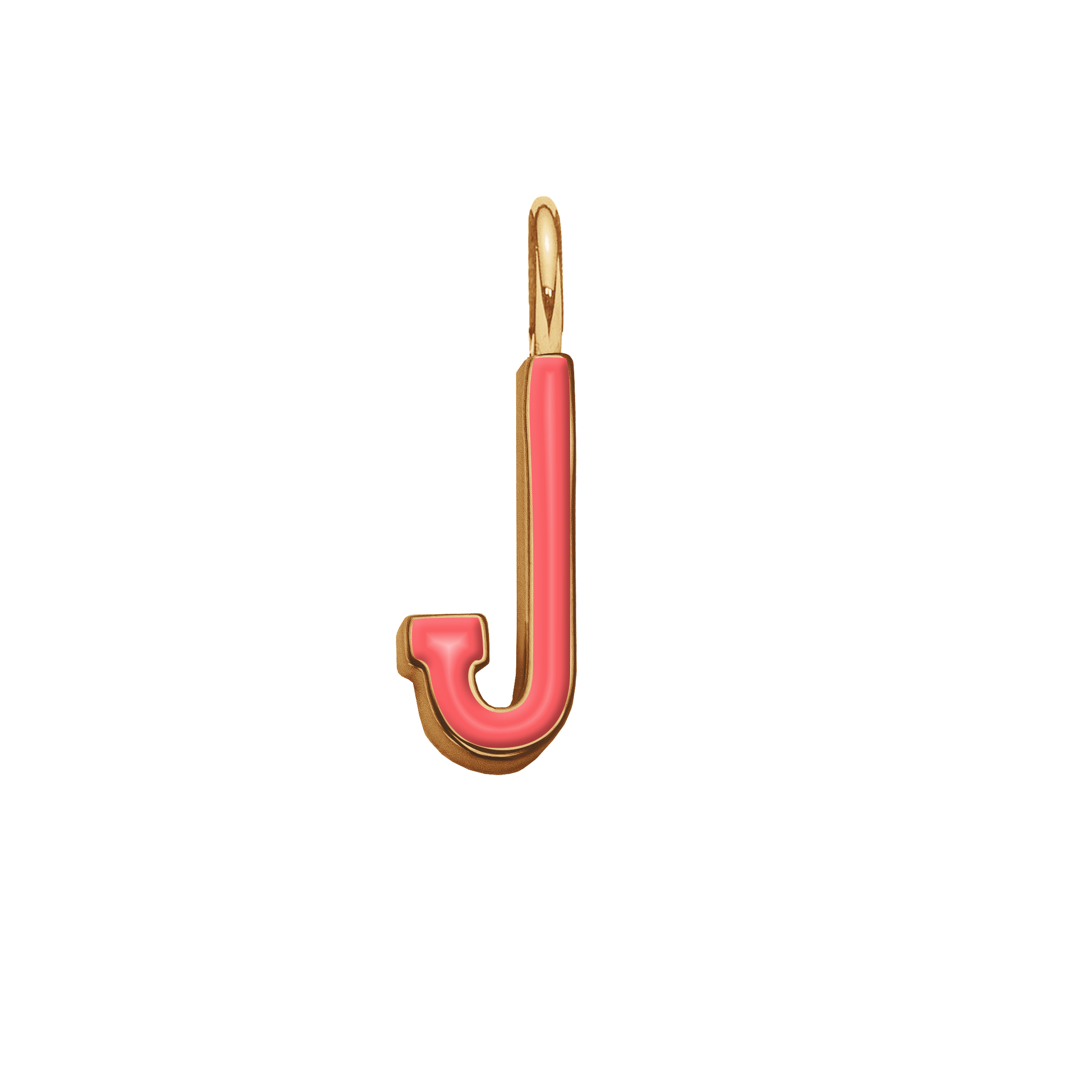 Pendentif lettre J en émail couleur corail doré à l’or fin