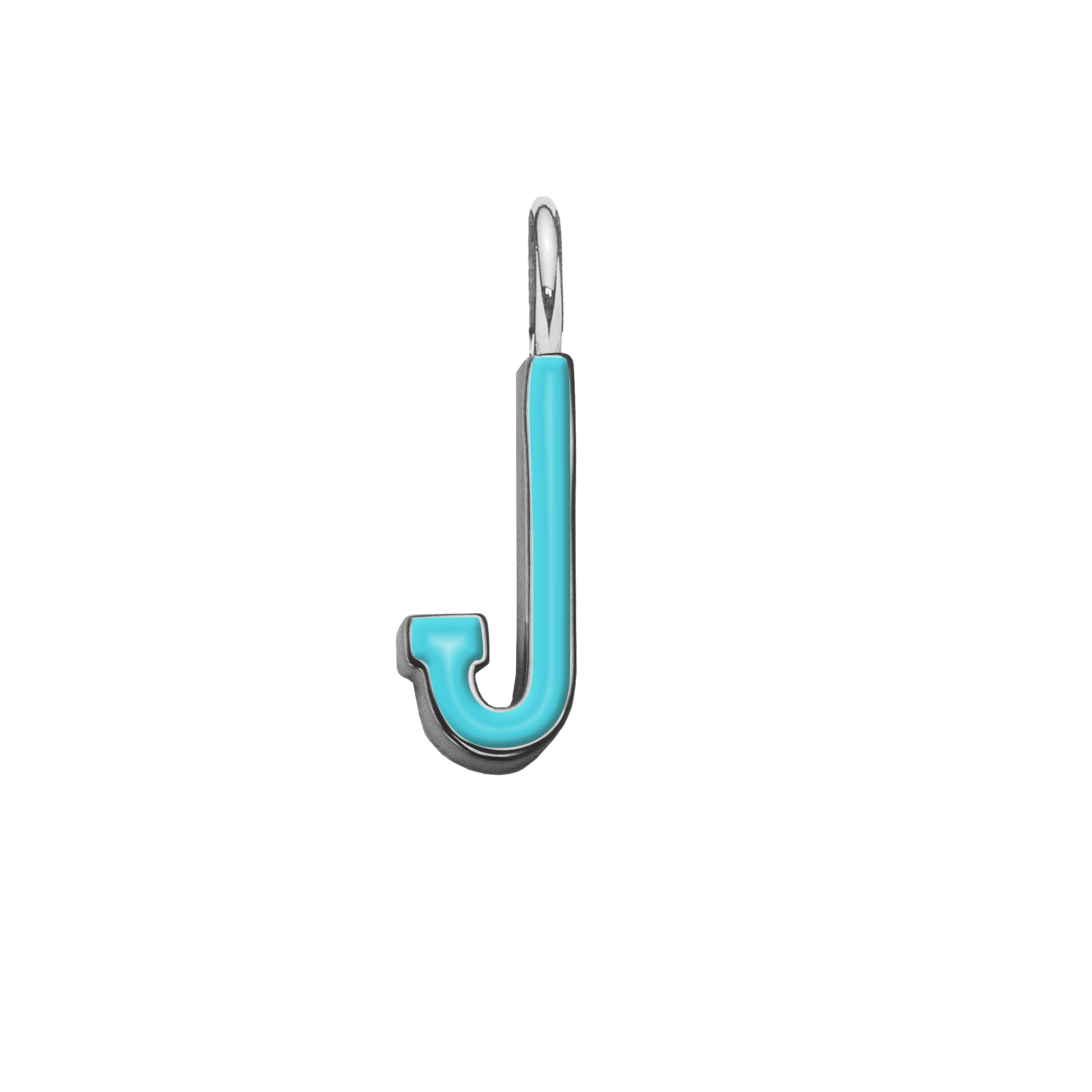 Pendentif lettre J en émail couleur turquoise plaqué argent 