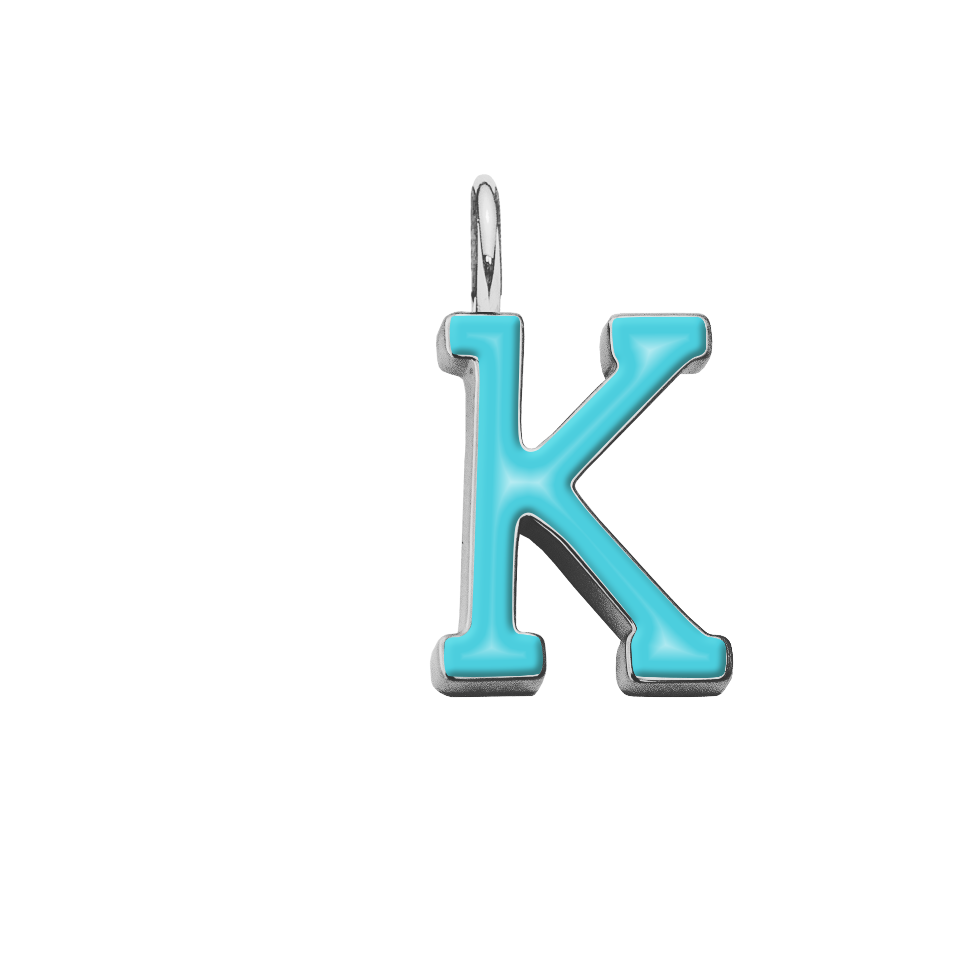 Pendentif lettre K en émail couleur turquoise plaqué argent 